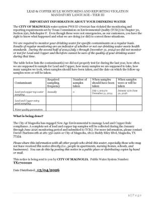 Public Notice drinking water monitoring