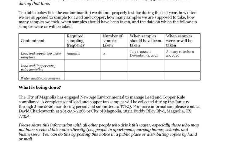Public Notice drinking water monitoring